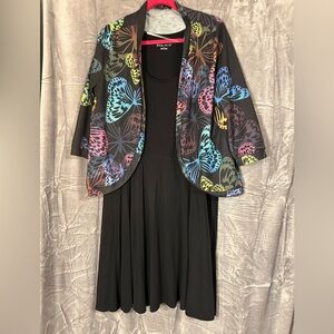 Ava & Viv Black Short Sleeve Dress with Colorful Butterfly Shrug Size 1X